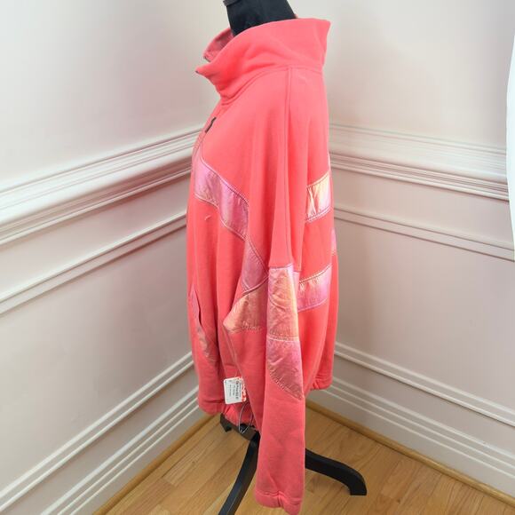 NWT Free‎ People Oversized Away We Go Half Zip Pullover in Pink Hibiscus XL - Picture 5 of 7